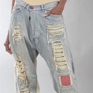 MAGNOLIA PEARL HAND DISTRESSED MINER DENIM JEANS WITH PATCHES (C)